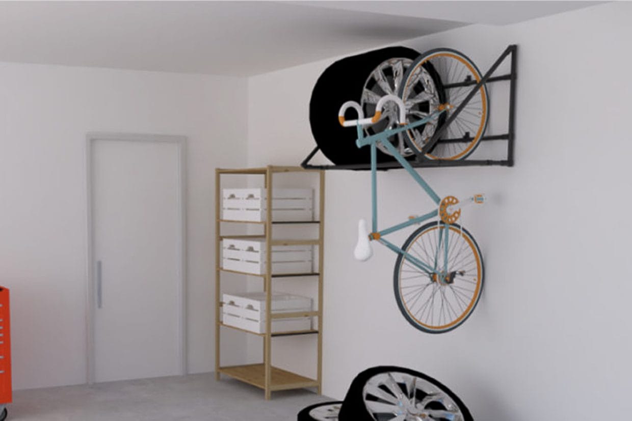 pipes and fittings bike rack - DIY garage storage