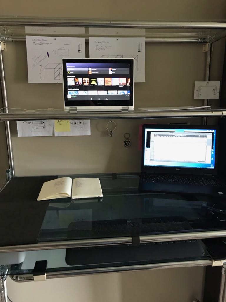 DIY standing desk made with pipes and fittings