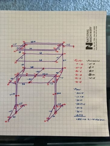 DIY standing desk-hand drawn plan
