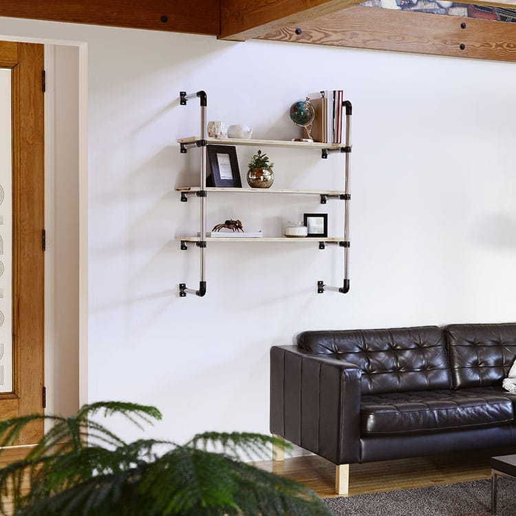 DIY Wood and Pipe Floating Shelves