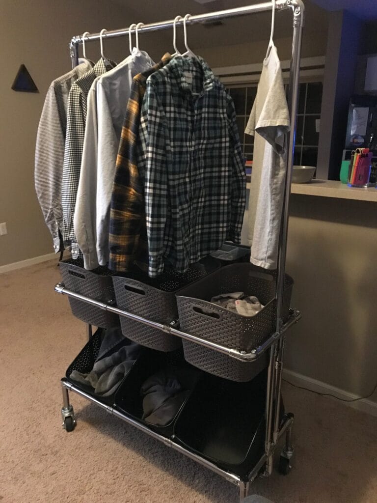 DIY clothing racks on wheels