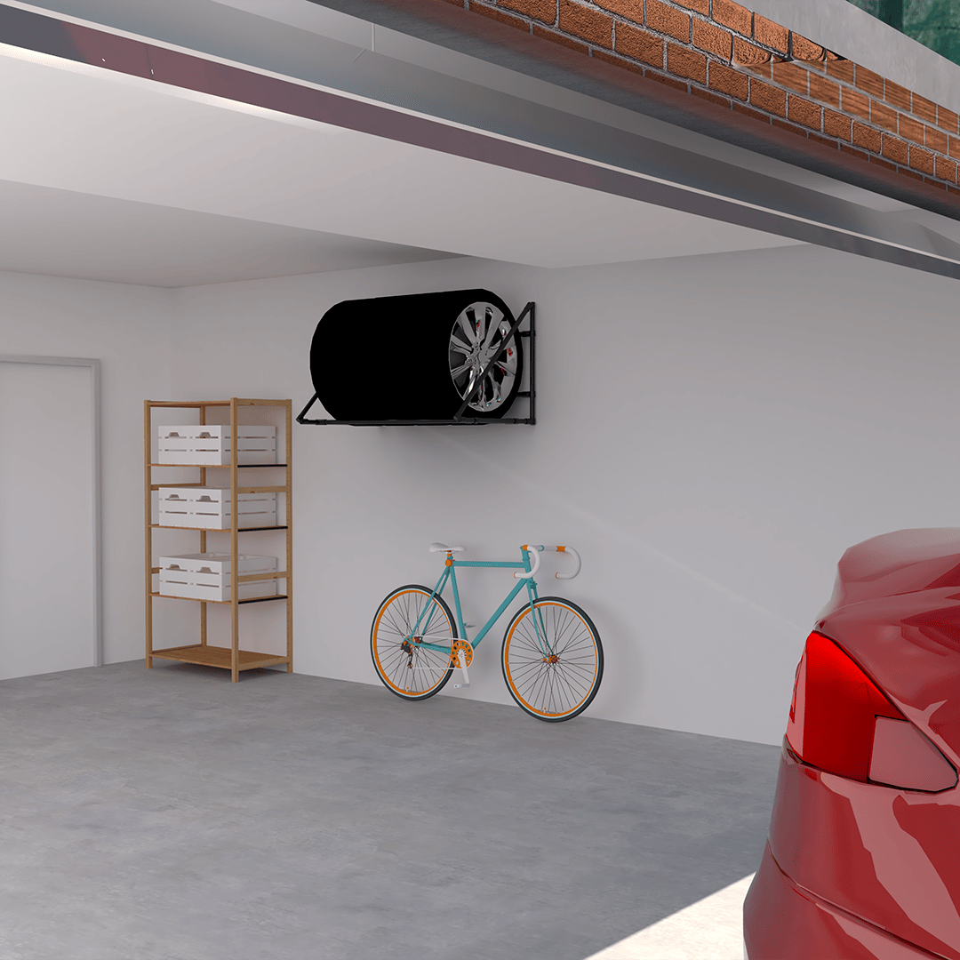 Garage organization ideas: DIY wall-mounted tire rack