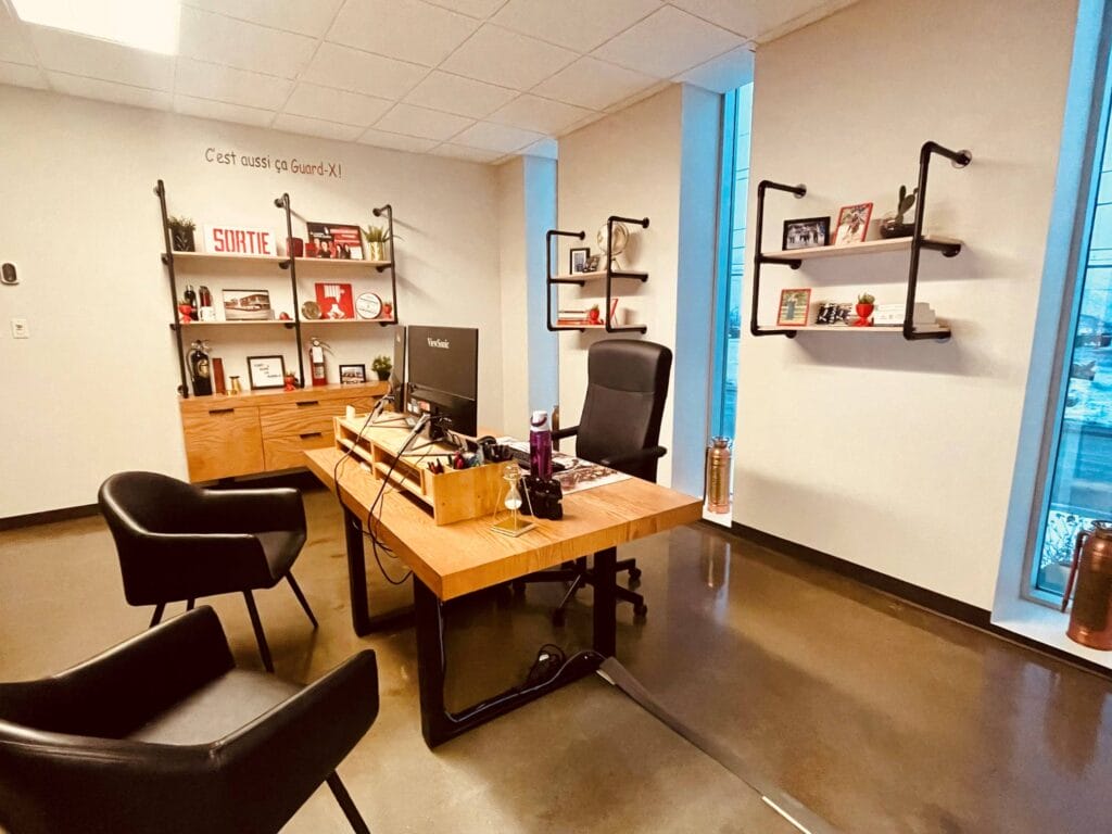 Office with DIY shelves