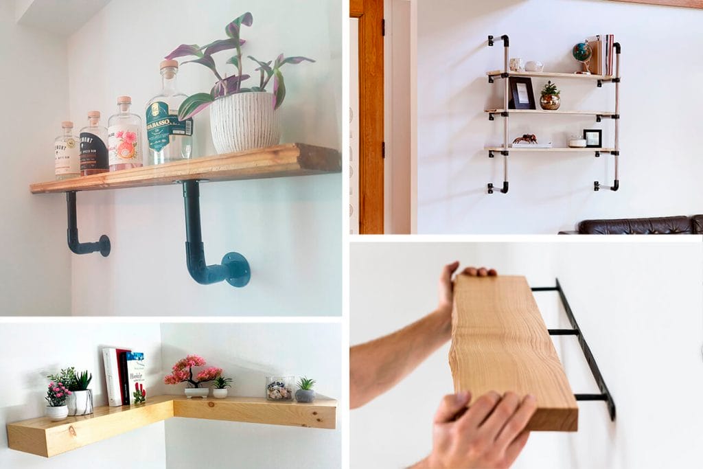 DIY wood and pipe floating shelves